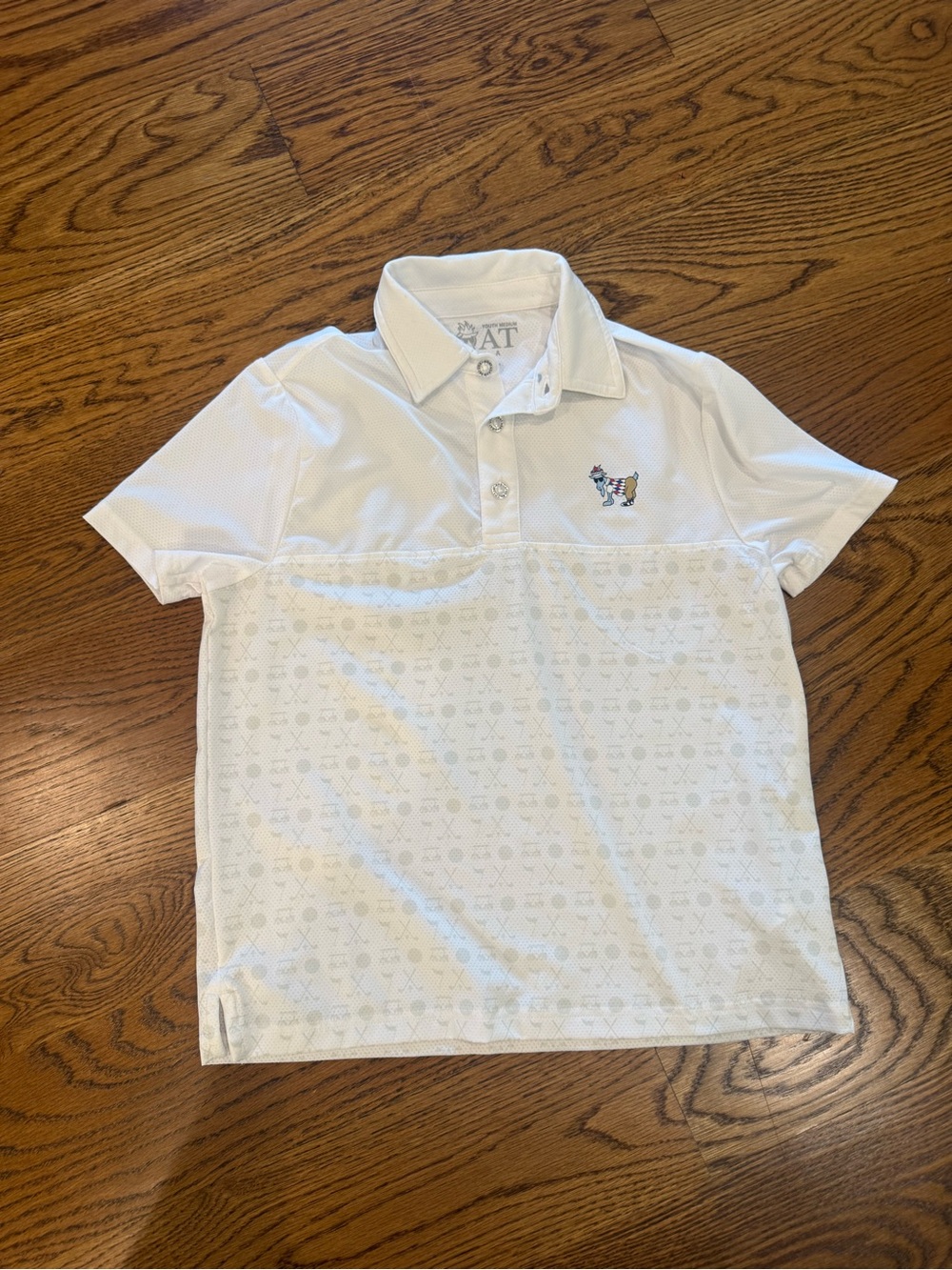 White Short-Sleeve Polo with Multicolor Dog Embroidery